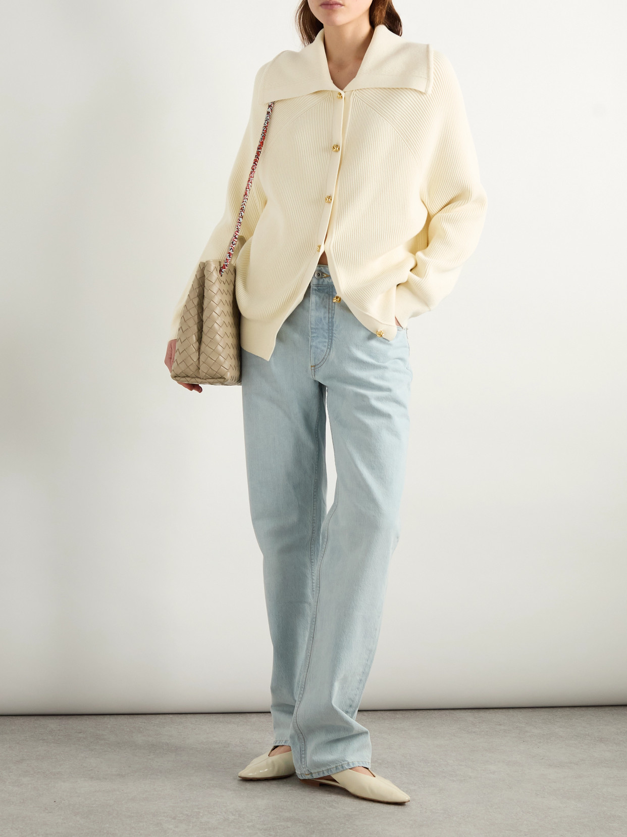 Bottega Veneta Women Cream Stretch Cotton Blend Cardigan In Neutral