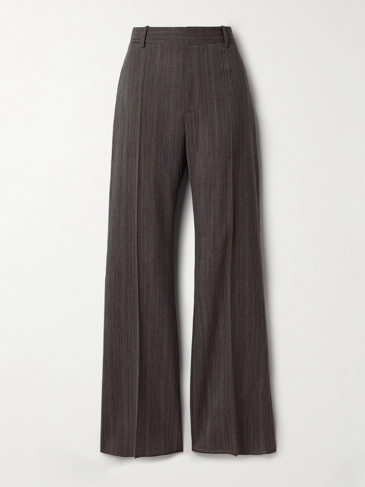 Bottega Veneta Striped Wool-blend Straight-leg Pants In Gray