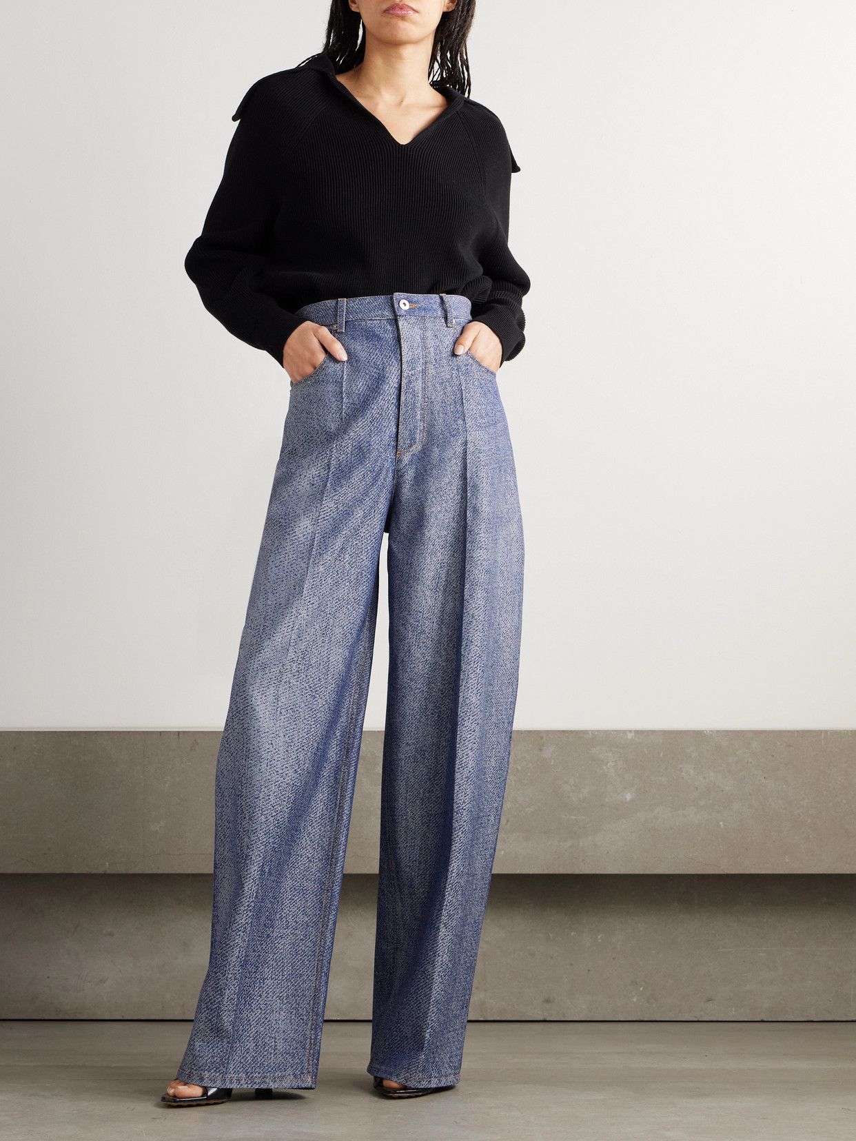 Bottega Veneta Wool And Cotton-blend Twill Wide-leg Pants In Blue