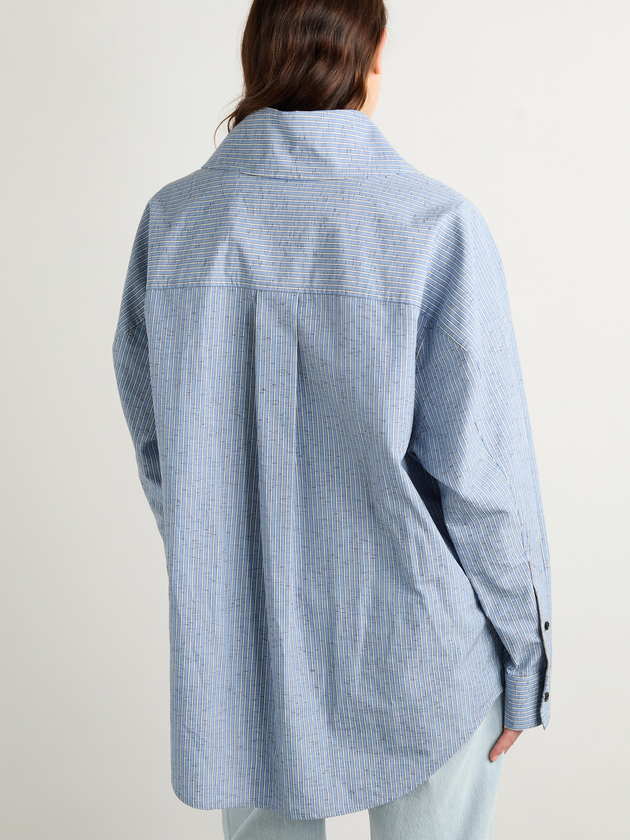 Bottega Veneta Oversized Striped Cotton-blend Shirt In Blue