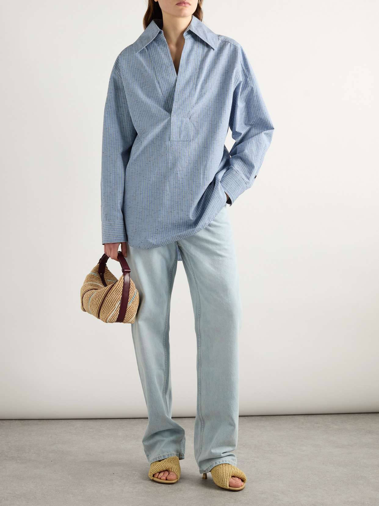 Bottega Veneta Oversized Striped Cotton-blend Shirt In Blue