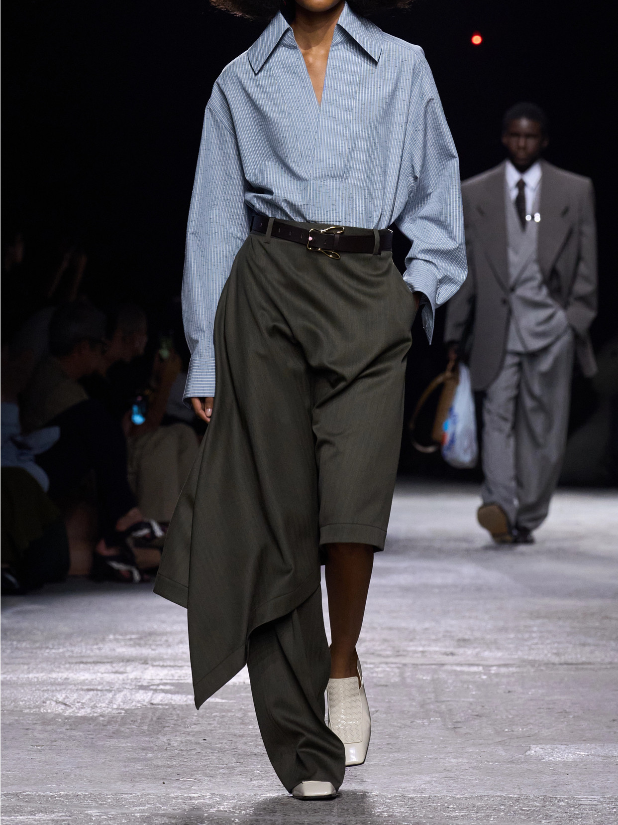 Bottega Veneta Oversized Striped Cotton-blend Shirt In Blue