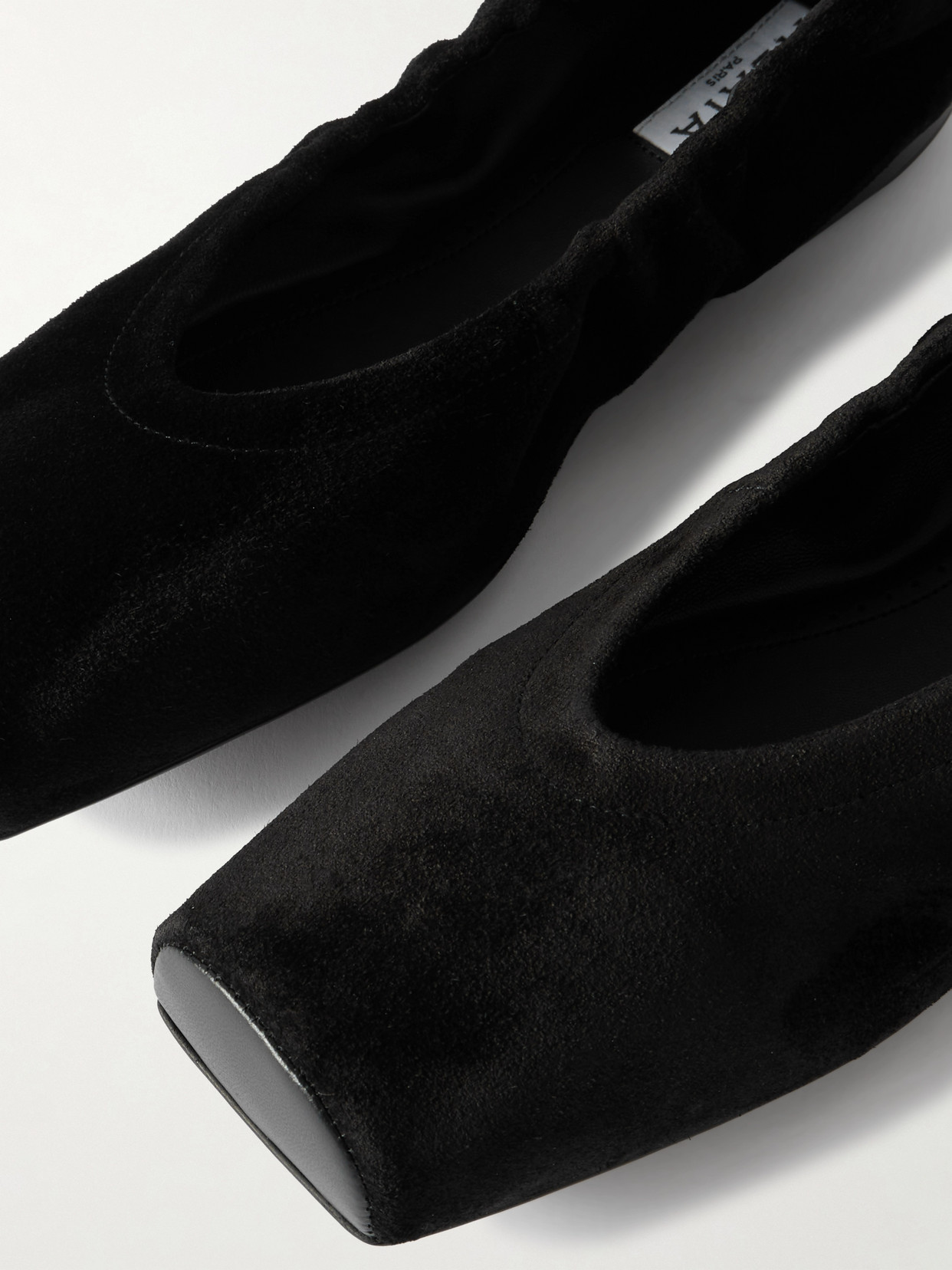 ALAÏA LEATHER-TRIMMED SUEDE BALLET FLATS 