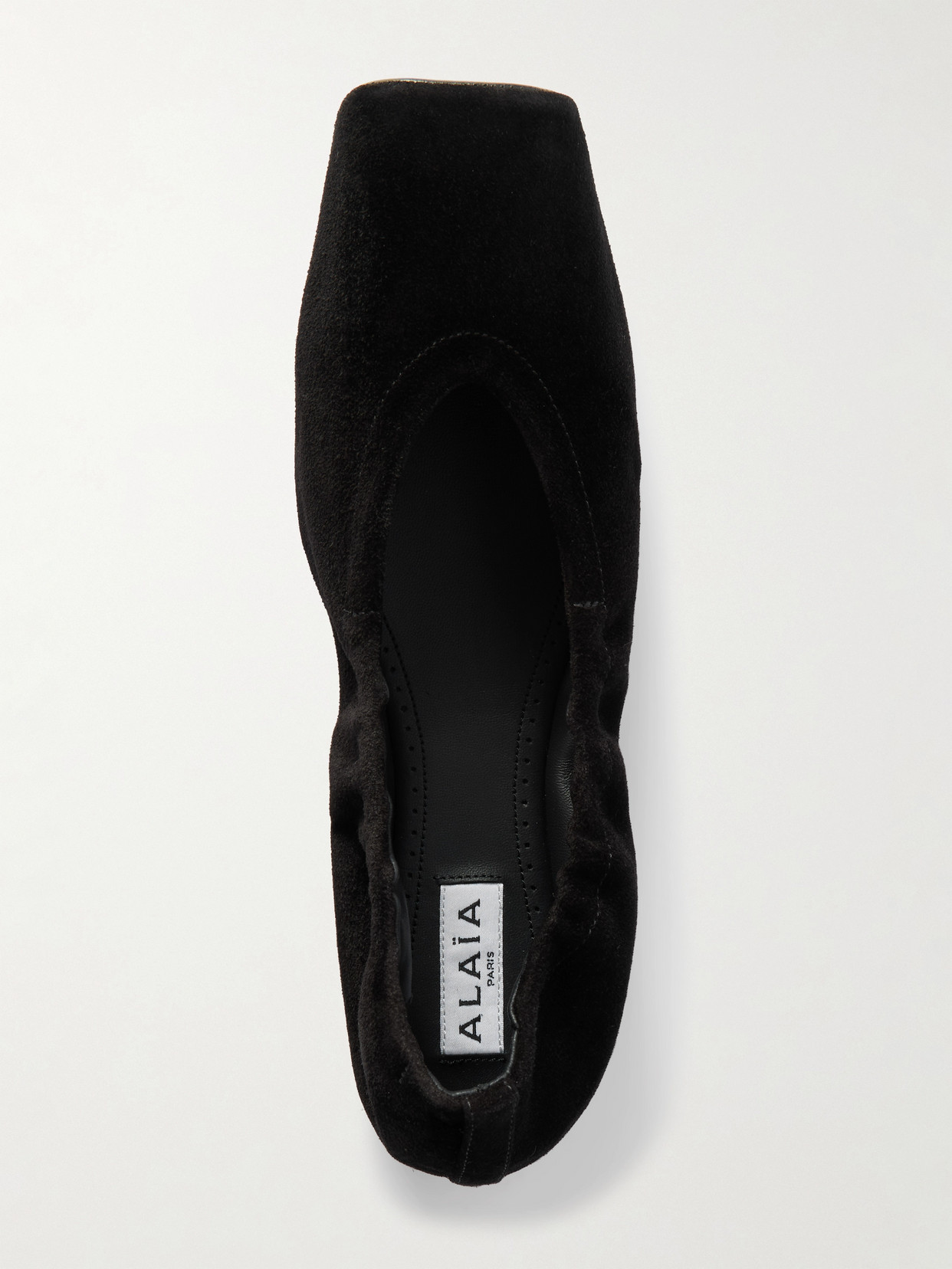 ALAÏA LEATHER-TRIMMED SUEDE BALLET FLATS 