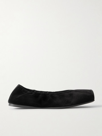 Alaïa Leather-trimmed suede ballet flats