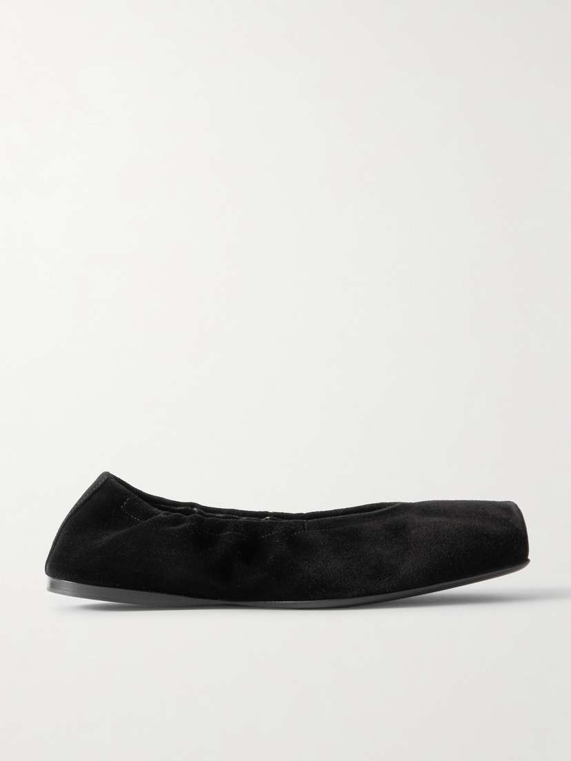 Alaïa Leather-trimmed Suede Ballet Flats