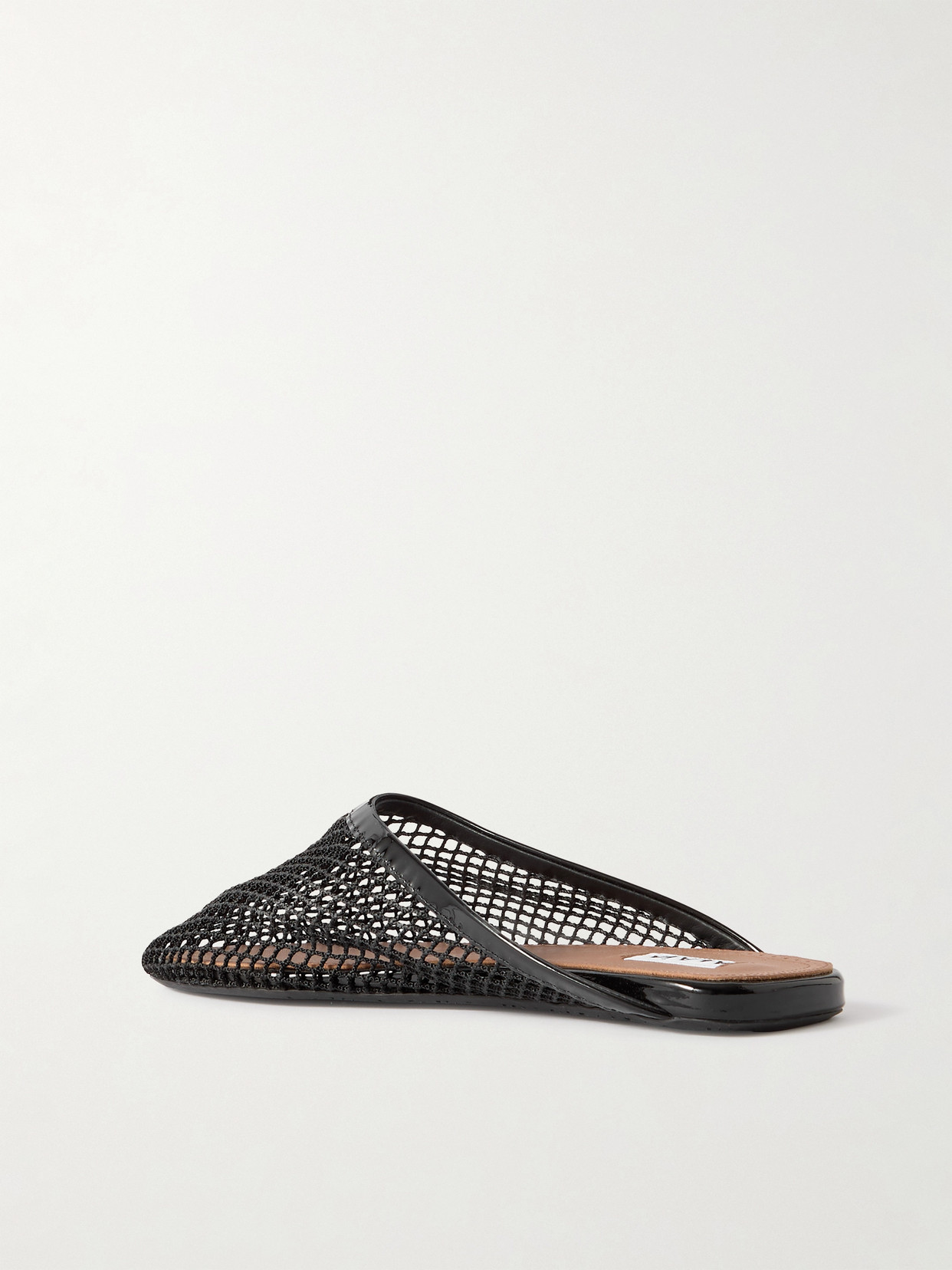 ALAÏA LEATHER-TRIMMED FISHNET MULES
