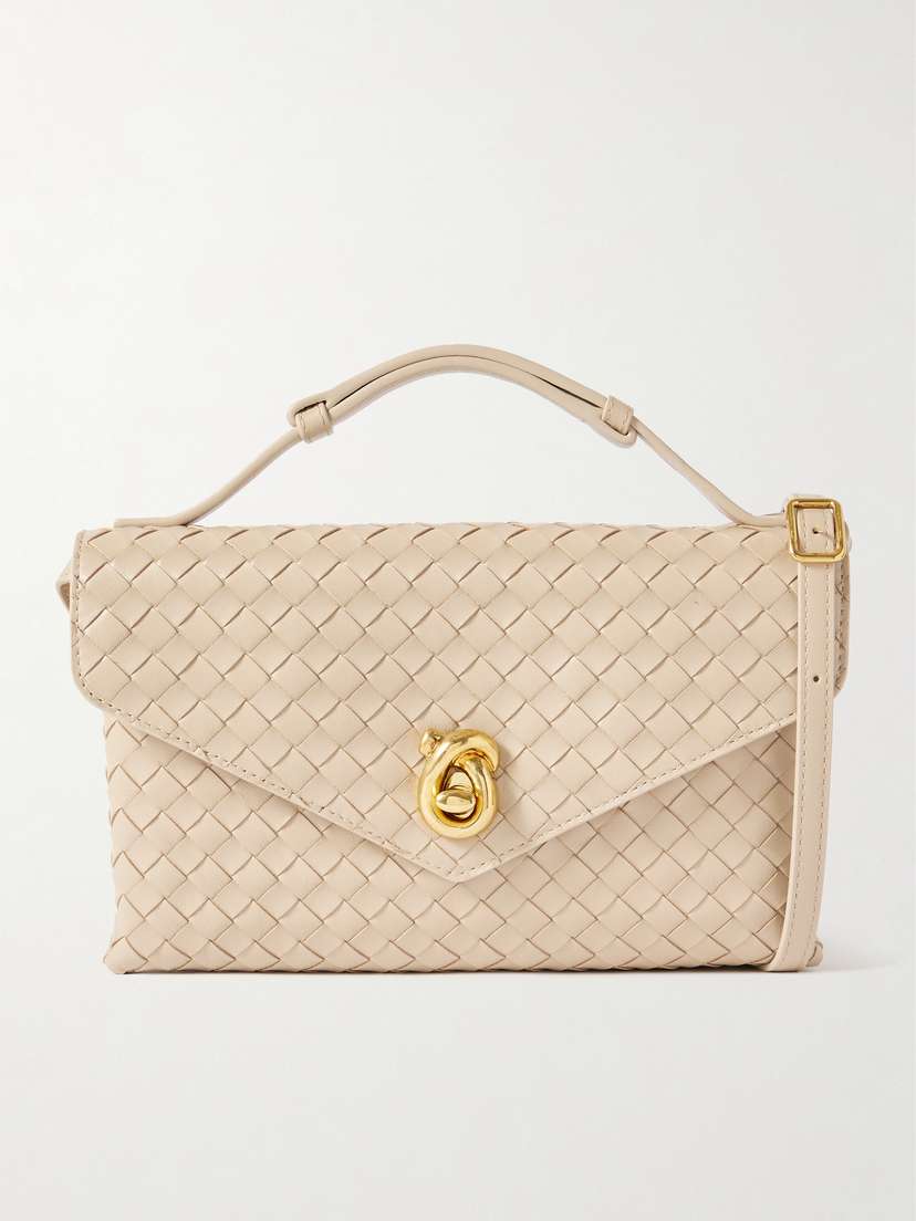 Bottega Veneta Knot Lock Medium Intrecciato Leather Shoulder Bag