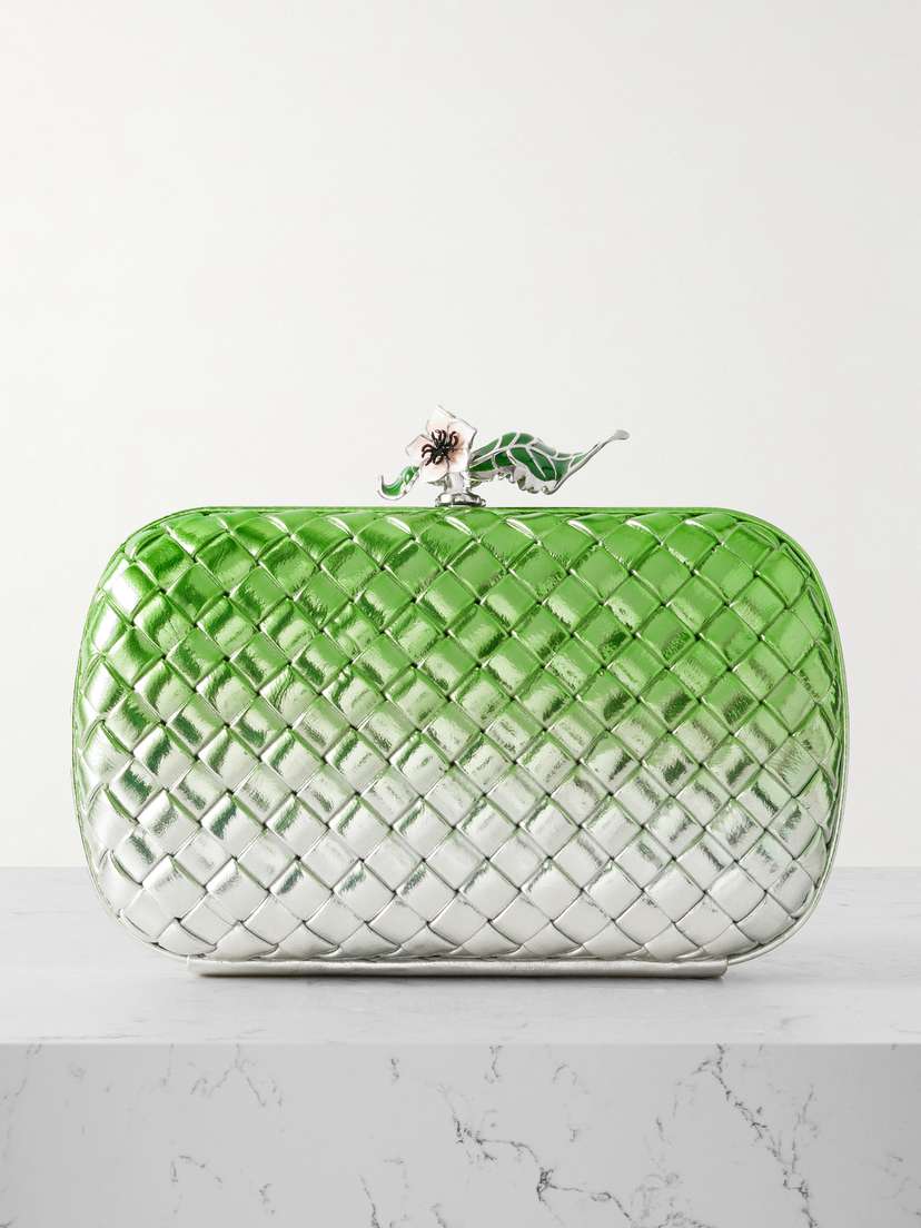 Bottega Veneta Knot Embellished Dégradé Metallic Leather Clutch