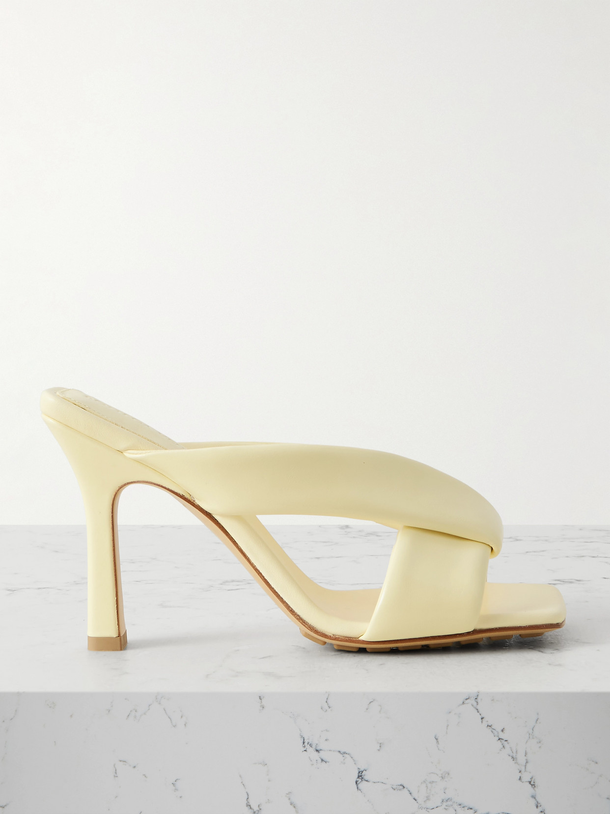 Bottega Veneta Riva Padded Glossed-leather Mules In Yellow
