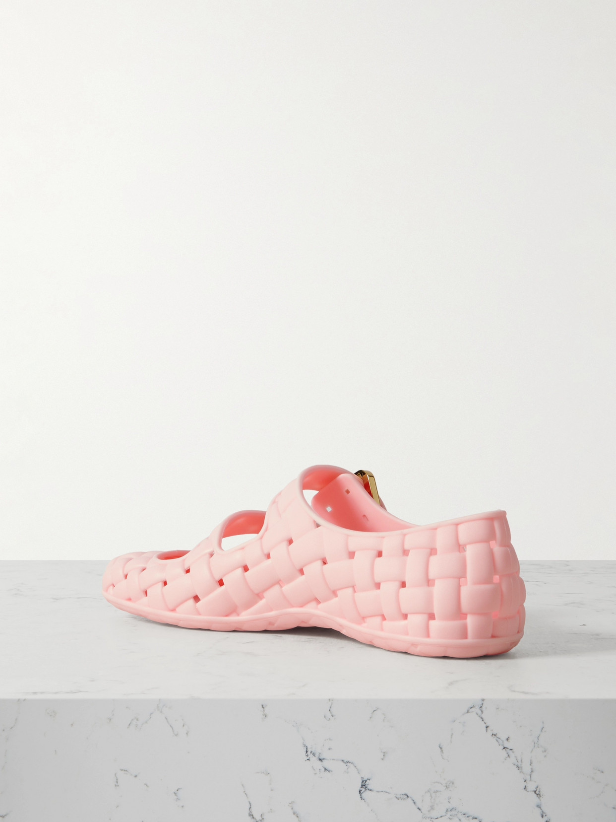 Bottega Veneta Amy Intrecciato Rubber Mary Jane Flats In Pink
