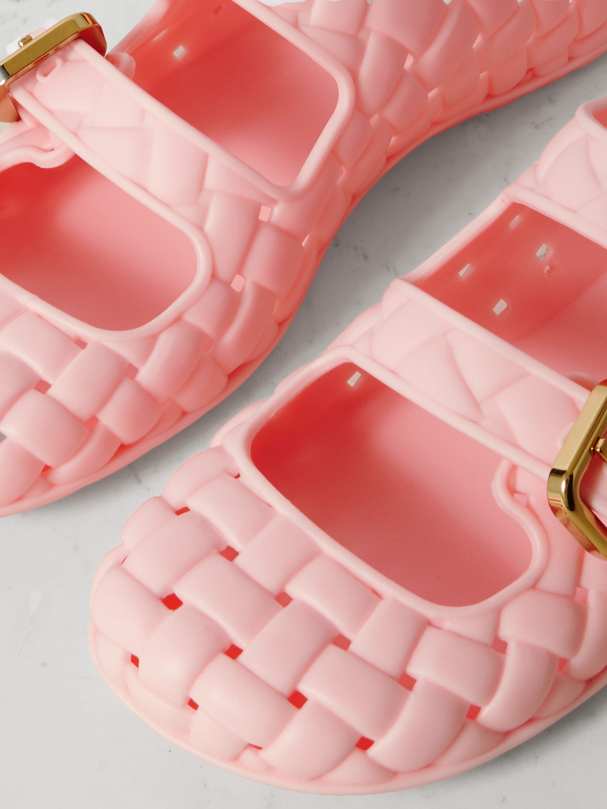 Bottega Veneta Amy Intrecciato Rubber Mary Jane Flats In Pink