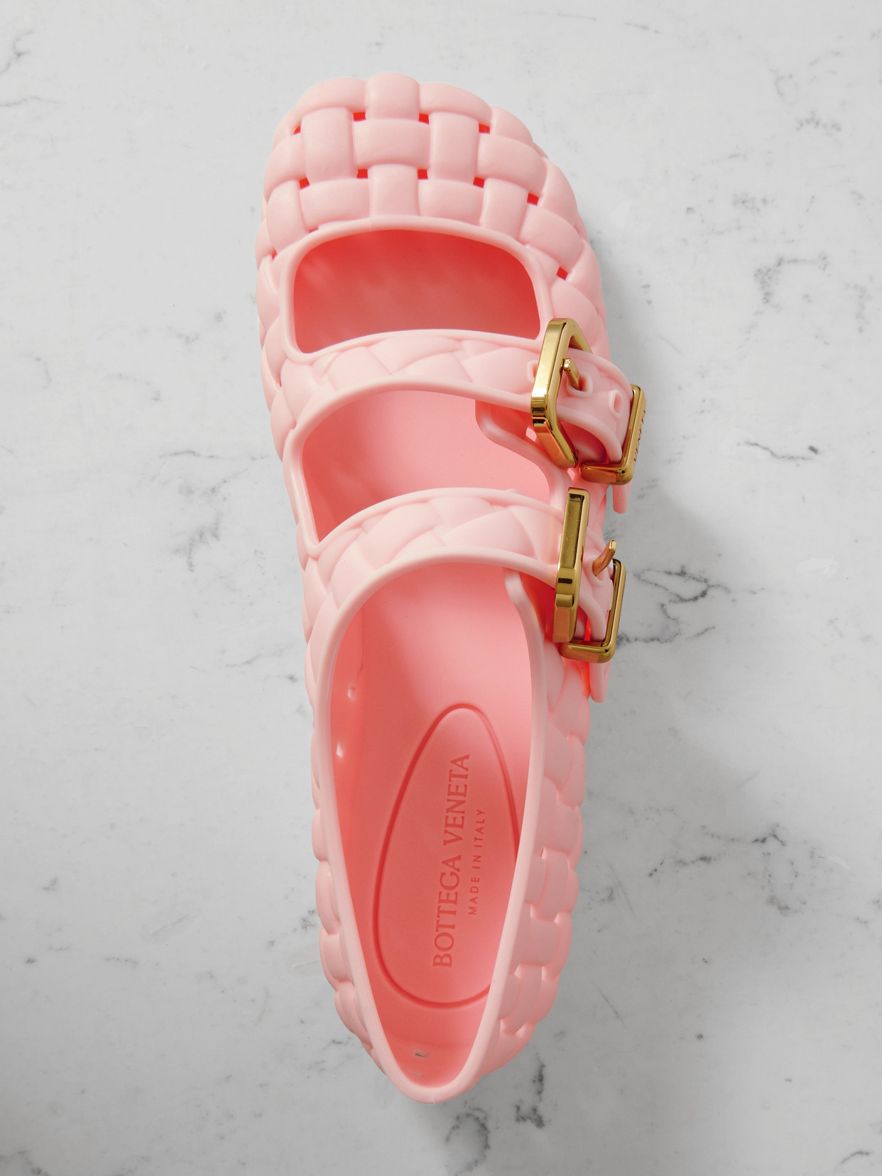 Bottega Veneta Amy Intrecciato Rubber Mary Jane Flats In Pink