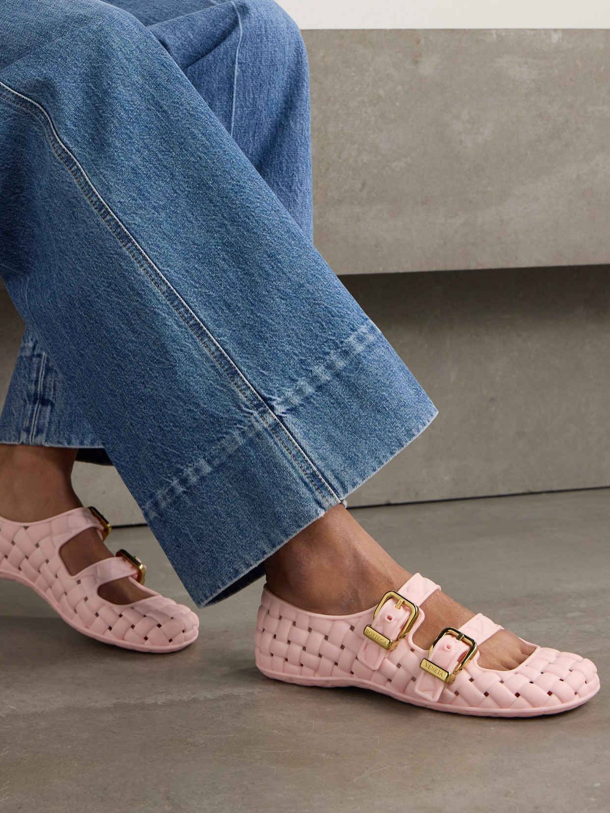 Bottega Veneta Amy Intrecciato Rubber Mary Jane Flats In Pink