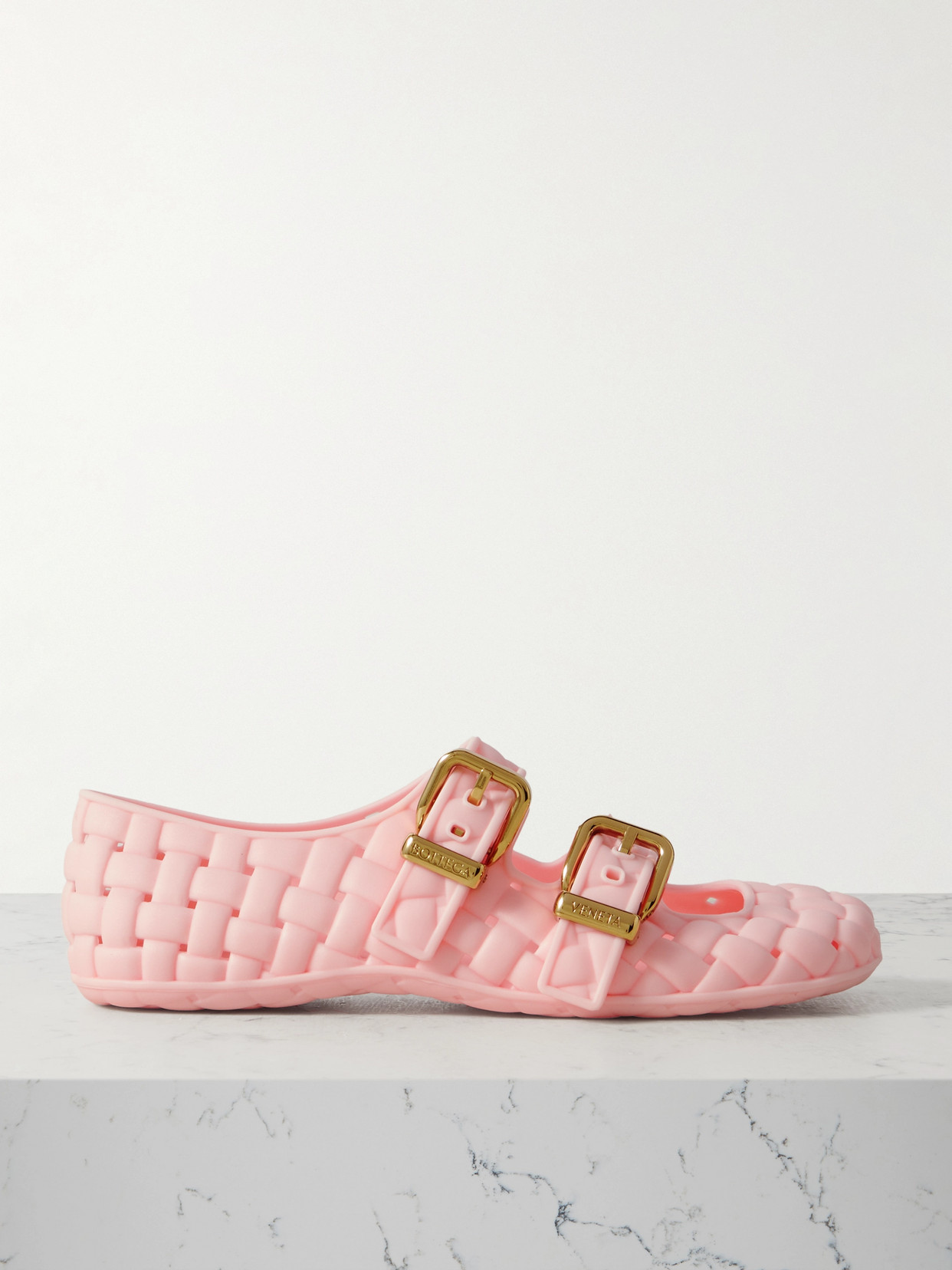 Bottega Veneta Amy Intrecciato Rubber Mary Jane Flats In Pink