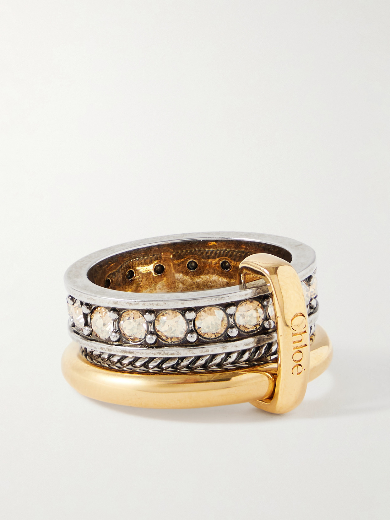 Chloé Palladium And Gold-tone Crystal Ring