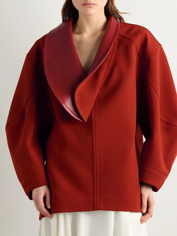 Bottega Veneta Oversized leather-trimmed cotton-blend crepe blouse