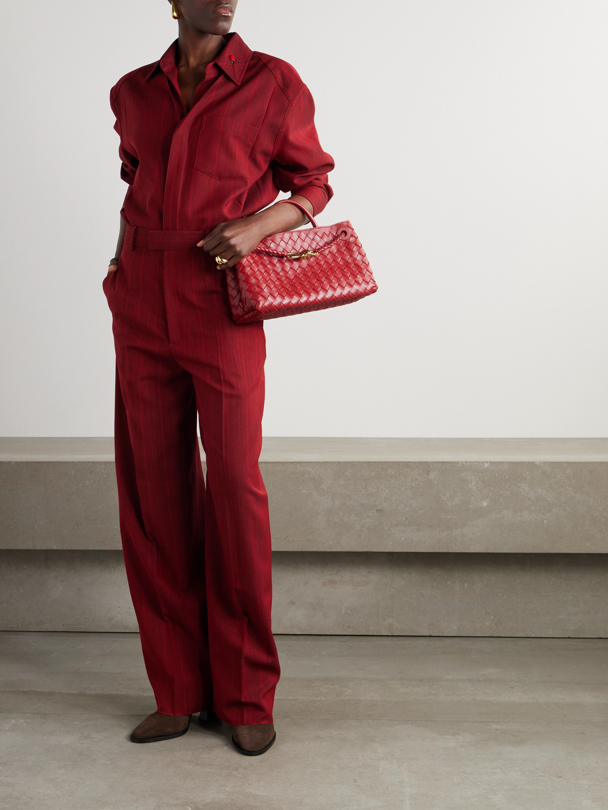 Bottega Veneta Striped Wool-blend Pants In Red