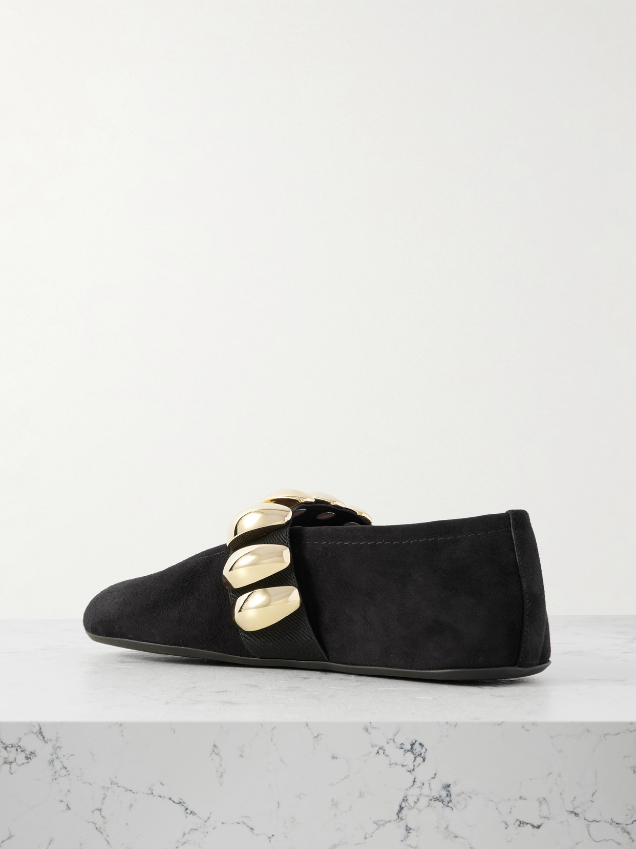 ALAÏA EMBELLISHED SUEDE BALLET FLATS 