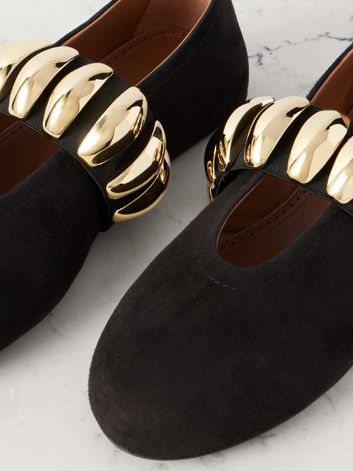 ALAÏA EMBELLISHED SUEDE BALLET FLATS 