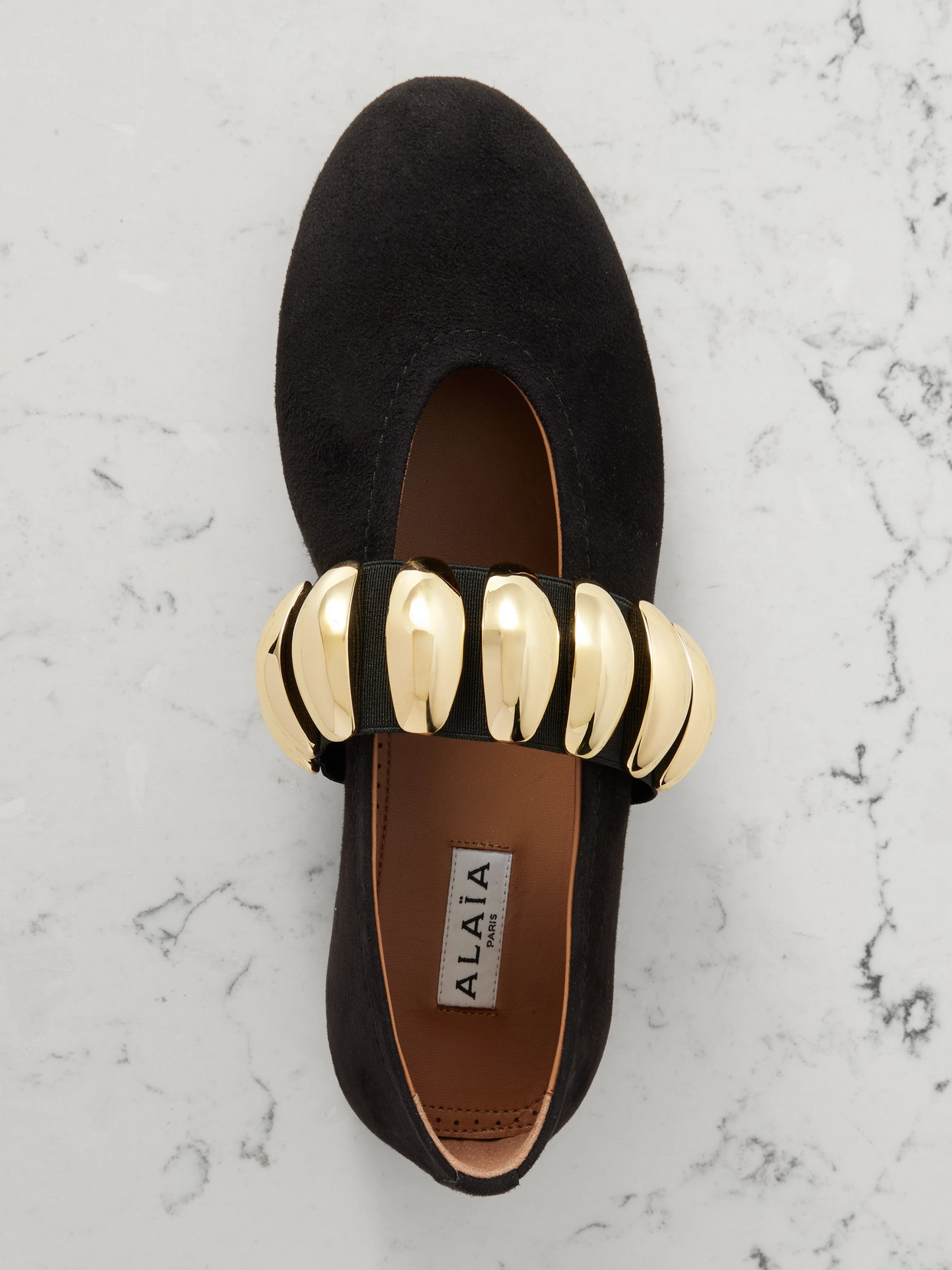 ALAÏA EMBELLISHED SUEDE BALLET FLATS 