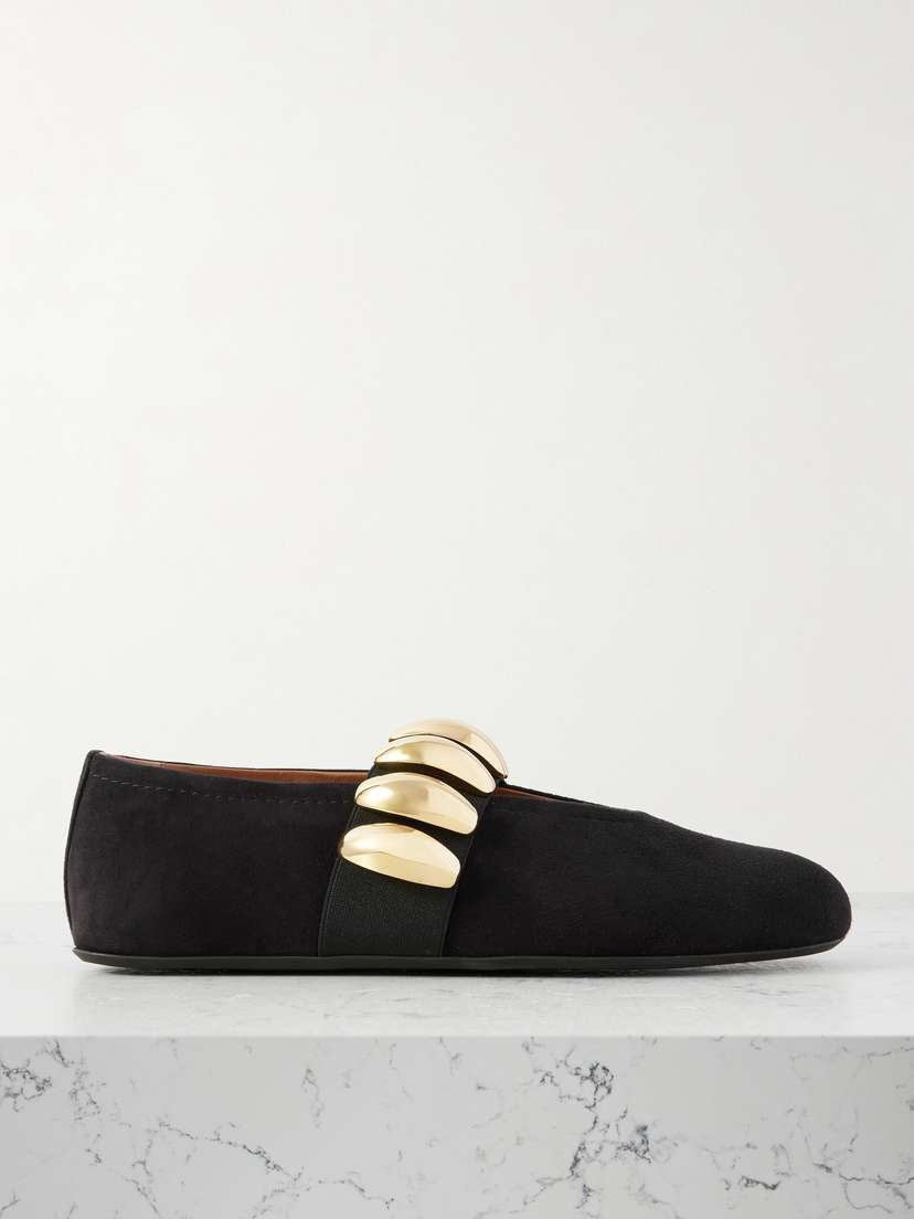 Alaïa Embellished Suede Ballet Flats