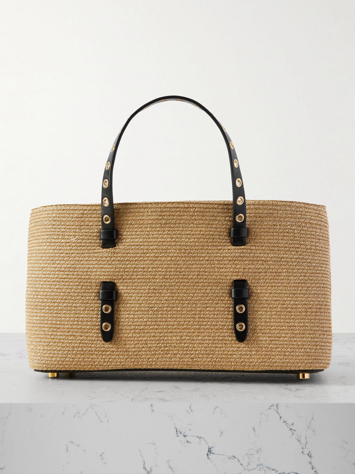 Alaïa Mena E/w Medium Eyelet-embellished Leather-trimmed Raffia Tote