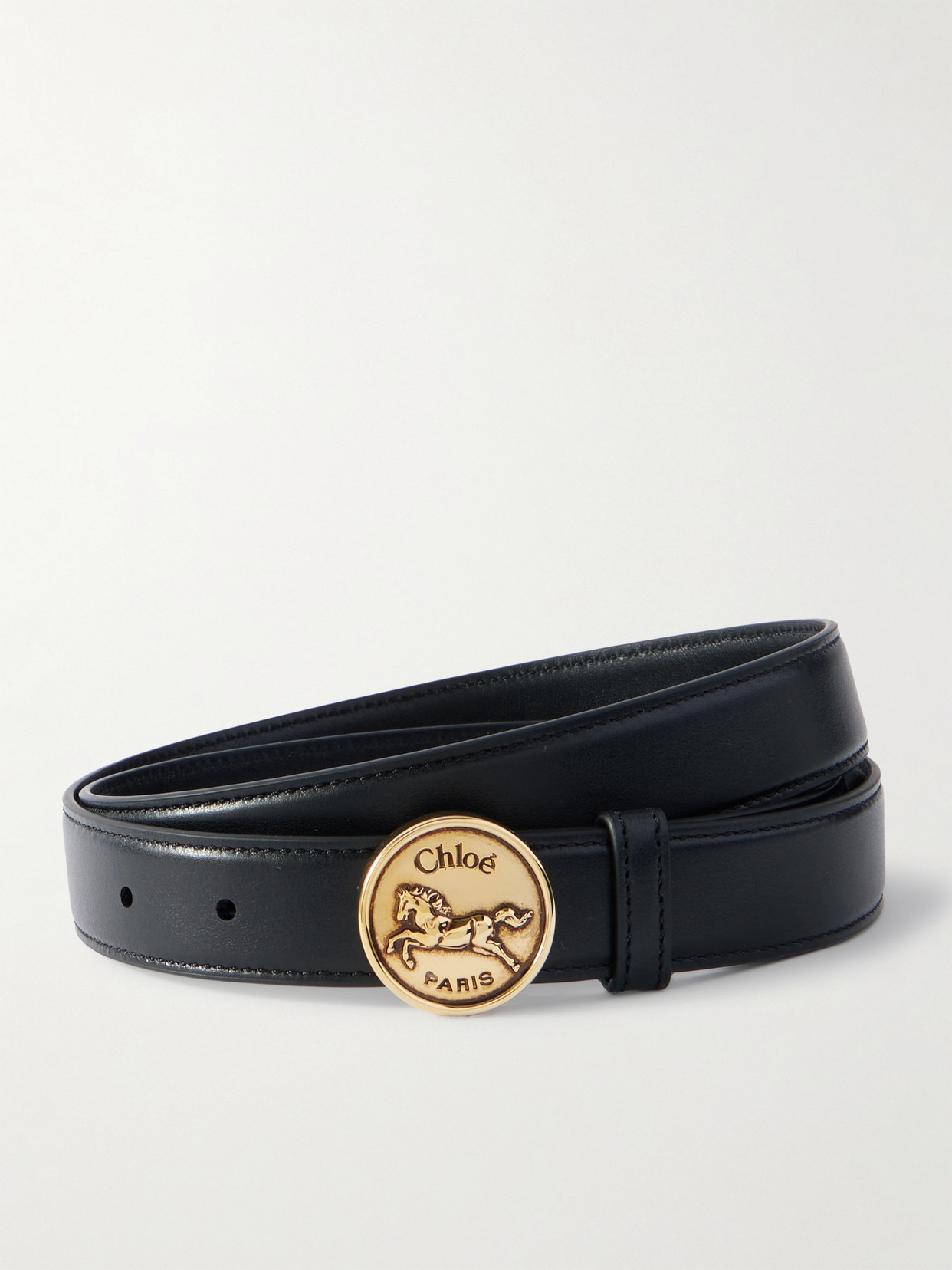 Chloé Horse Medal Leather Belt In Black