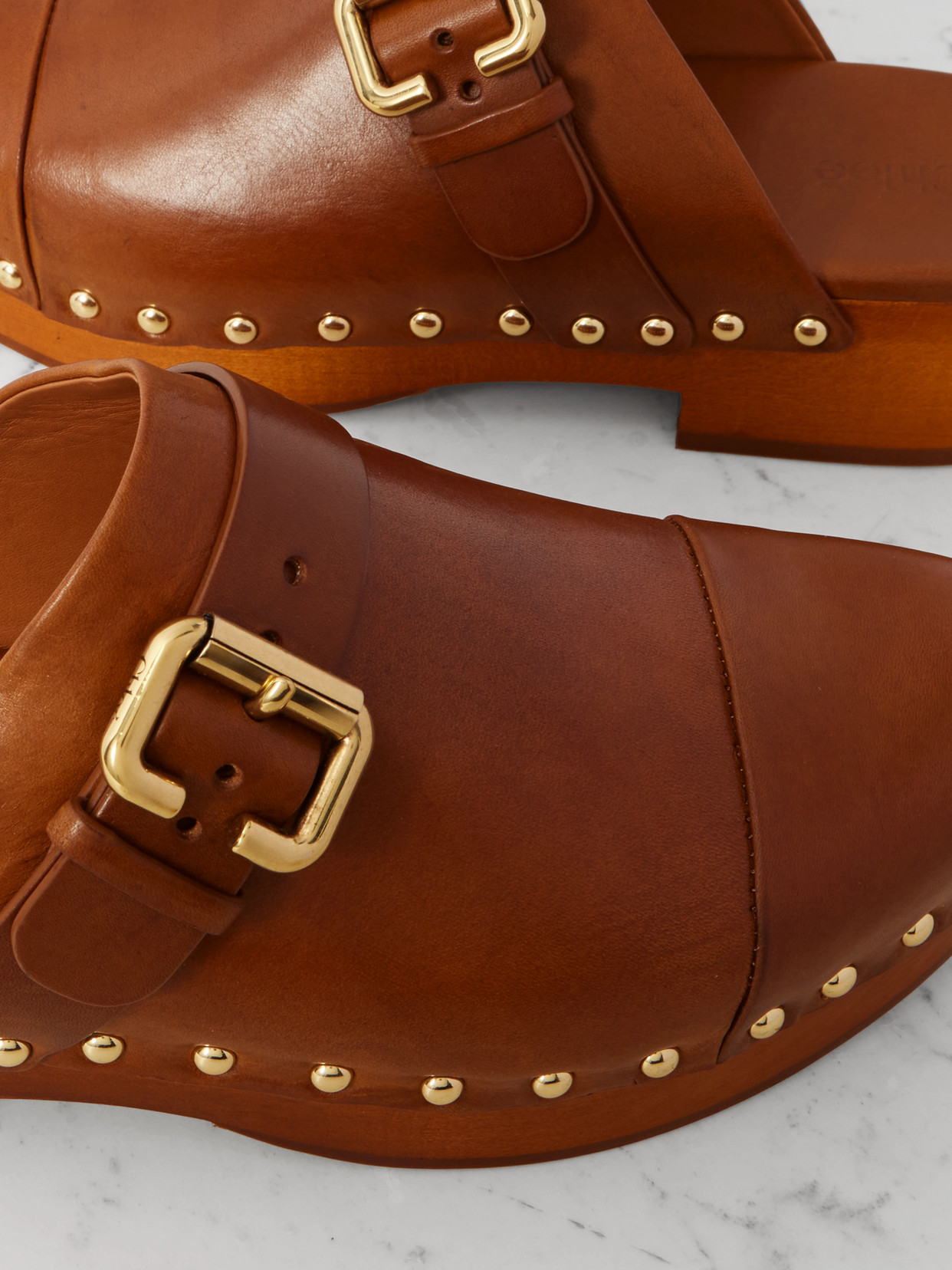 Chloé Jeannette Embellished Leather Platform Clogs