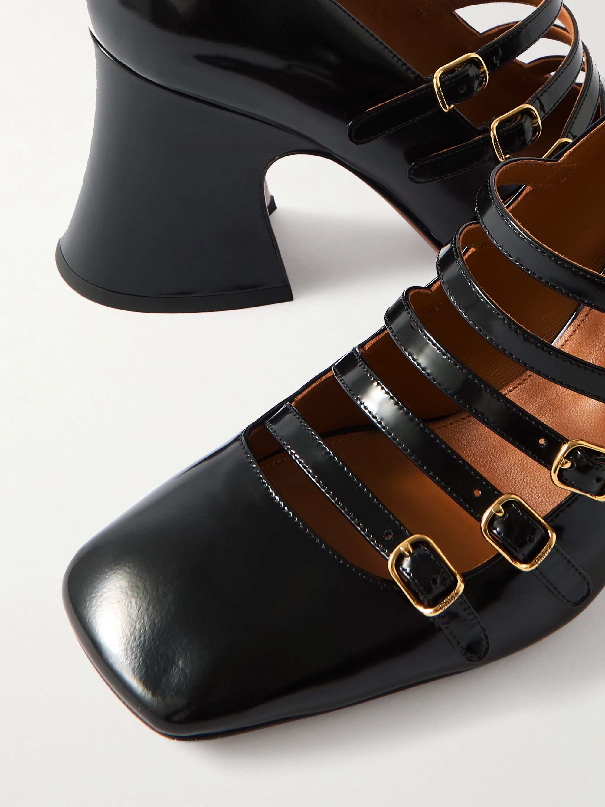 Chloé Janis buckled glossed-leather Mary Jane pumps