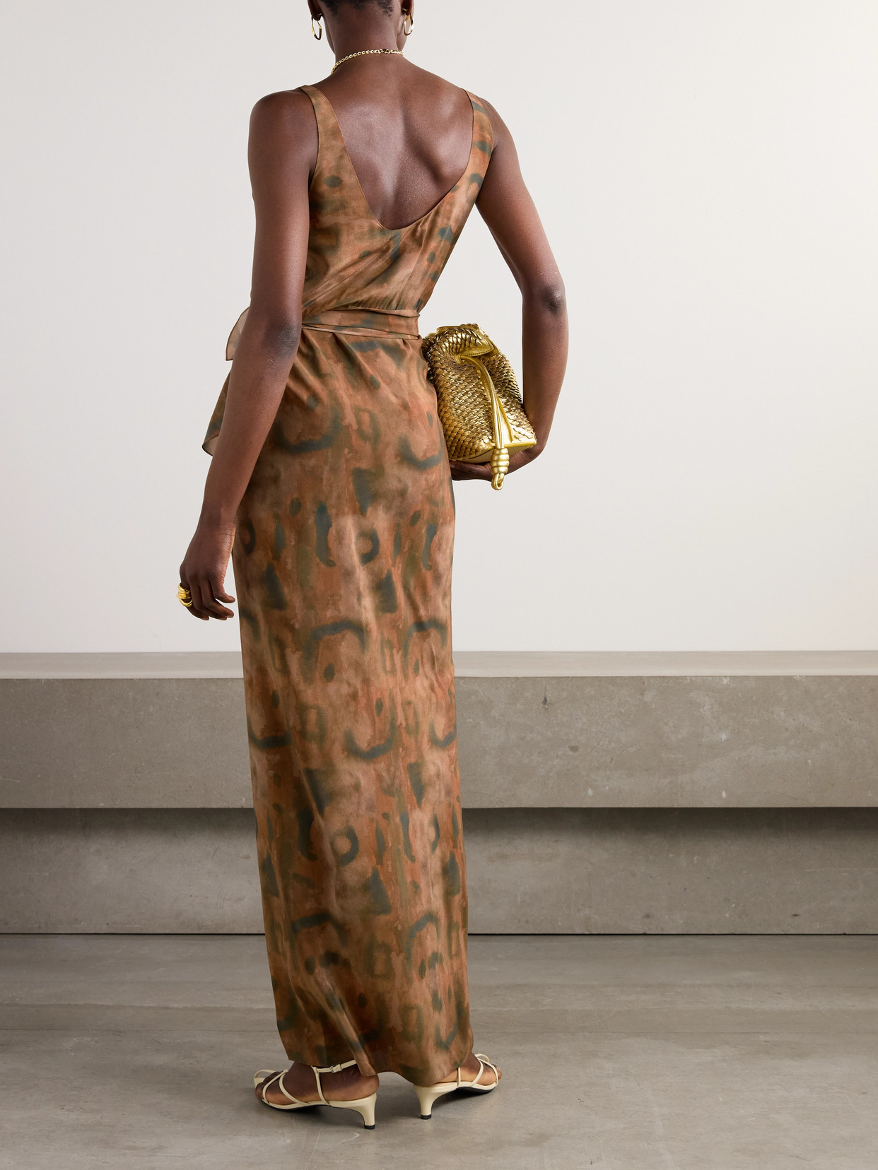 Cortana Mala Printed Silk Maxi Wrap Dress In Brown