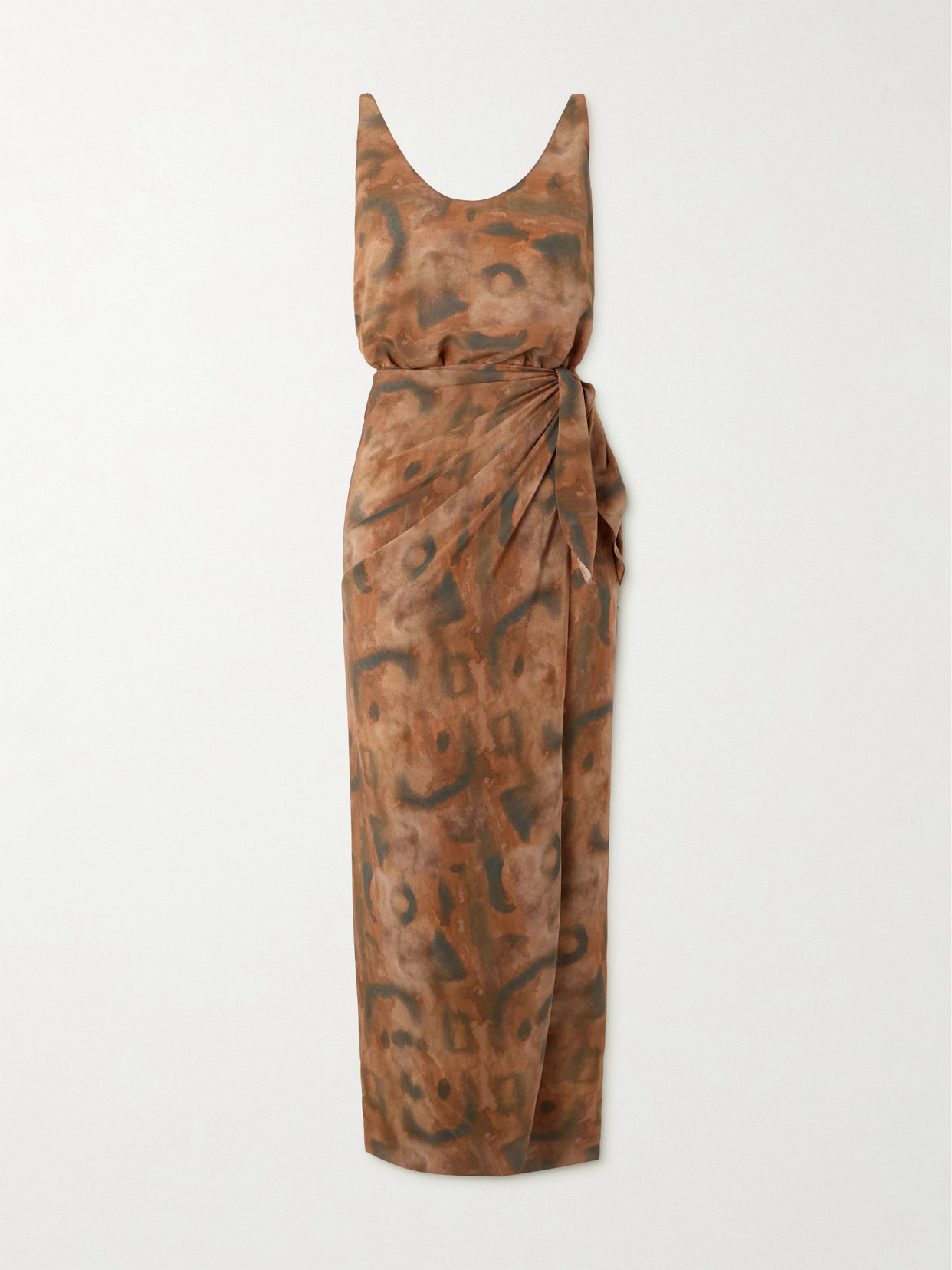 Cortana Mala Printed Silk Maxi Wrap Dress In Brown