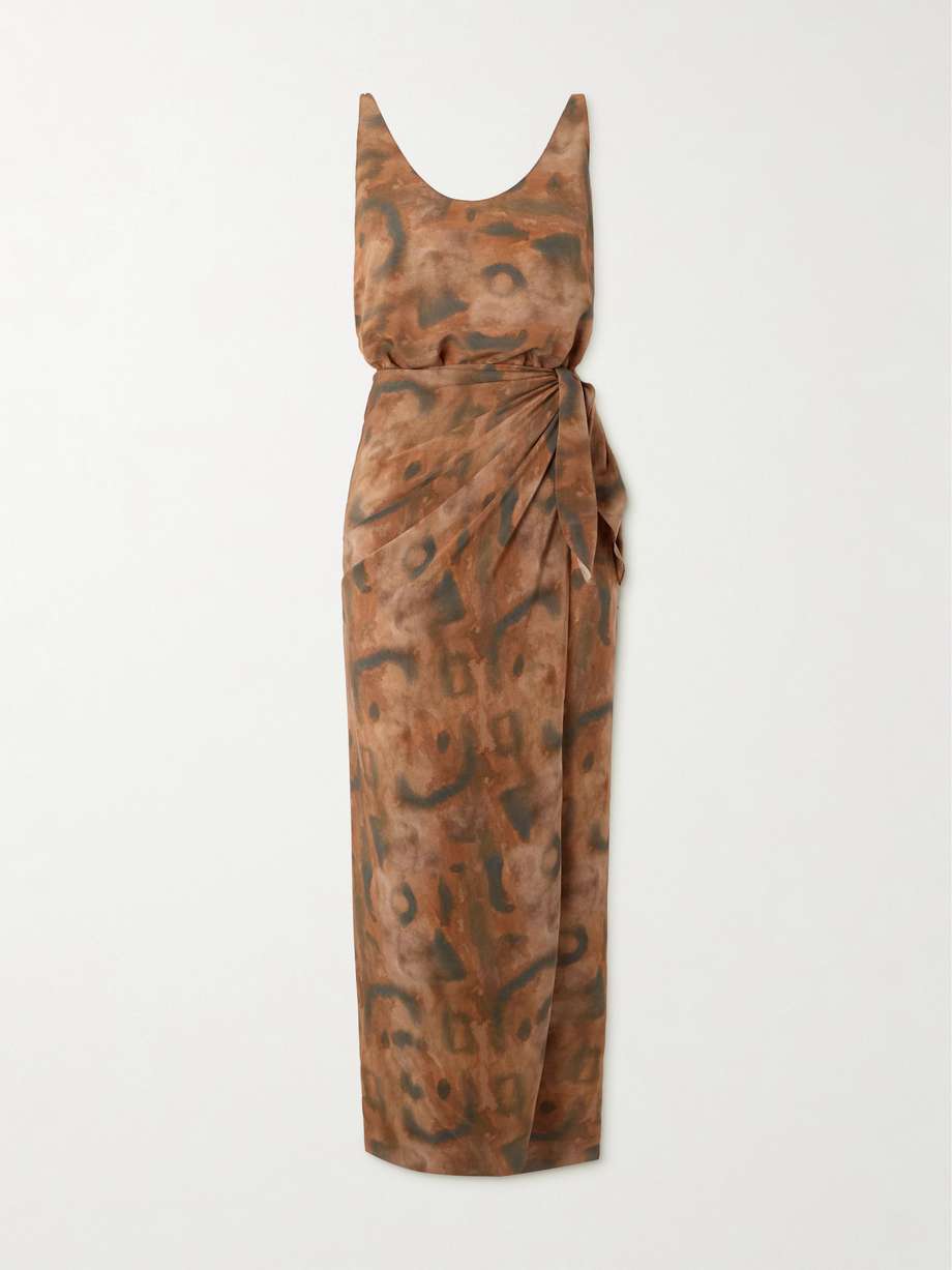 mala printed silk maxi wrap dress