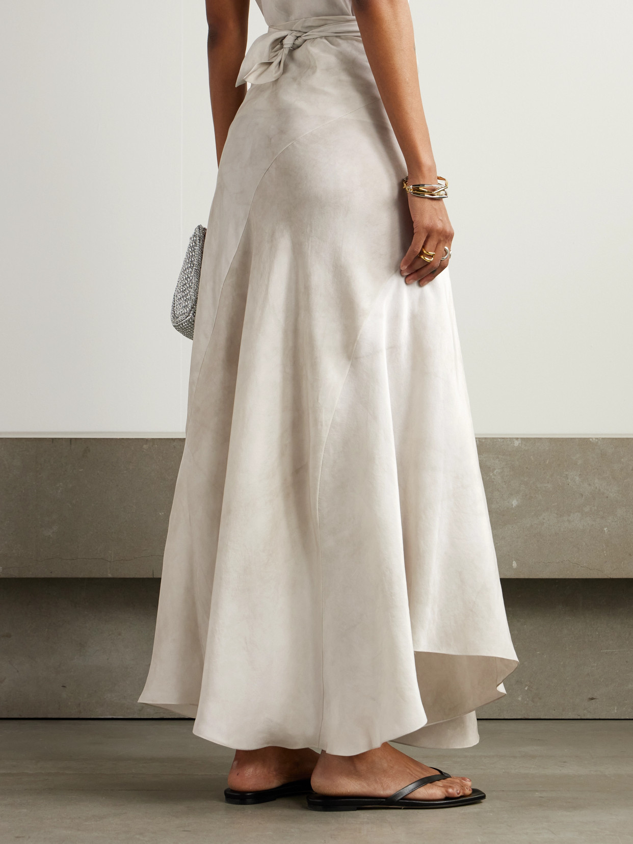 Shop Cortana Dali Asymmetric Paneled Silk Maxi Skirt