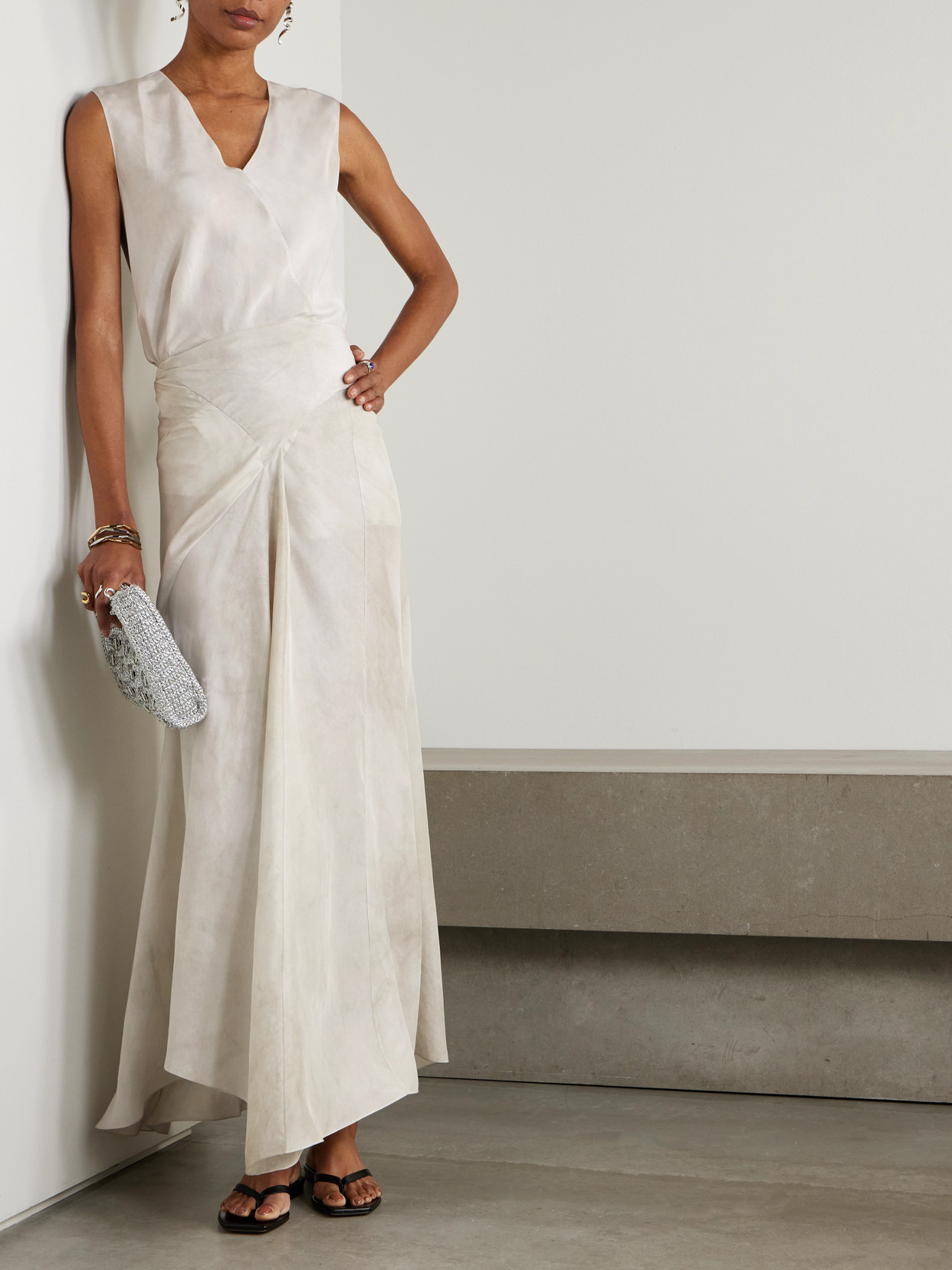 Shop Cortana Dali Asymmetric Paneled Silk Maxi Skirt