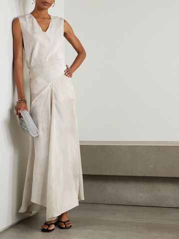 Cortana Dali asymmetric paneled silk maxi skirt