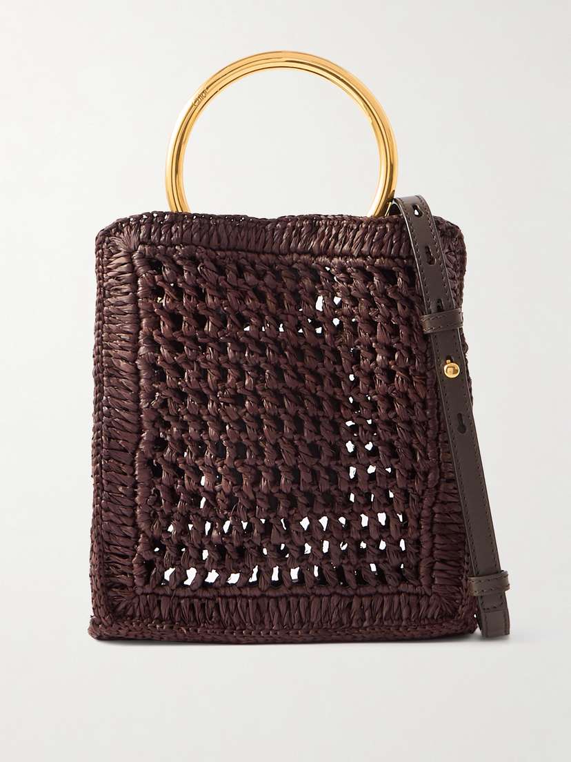 Chloé Summer Banana Small Leather-trimmed Woven Raffia Tote Bag
