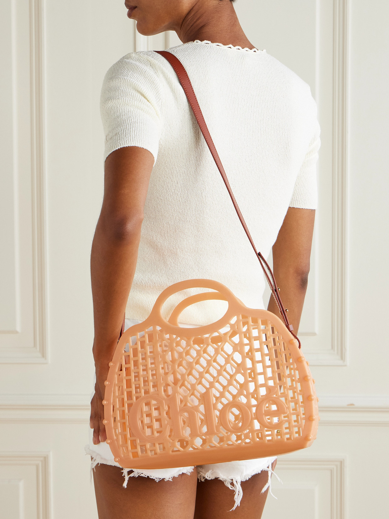 Chloé Cage Leather-trimmed Studded Rubber Shoulder Bag