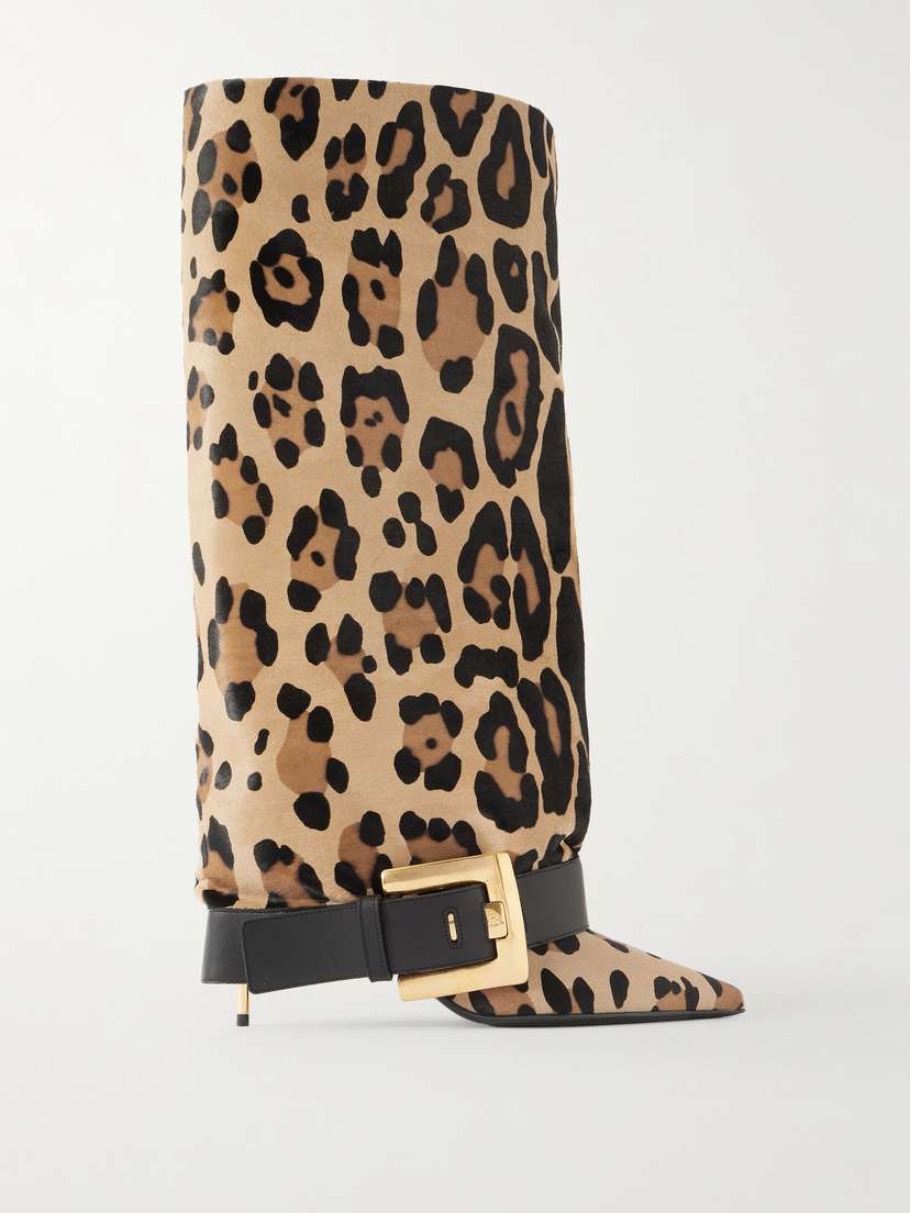 Balmain Buckled Leopard-print Calf Hair Knee Boots