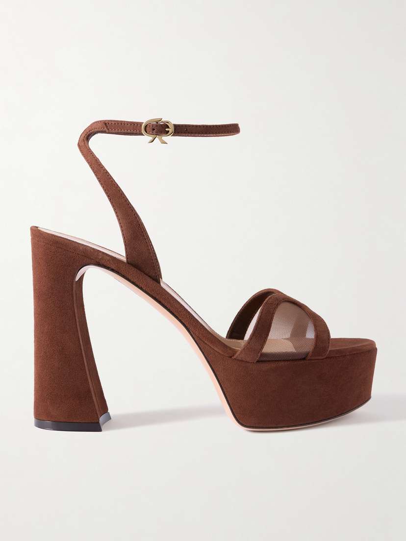 Gianvito Rossi 120 Mesh-paneled Suede Platform Sandals
