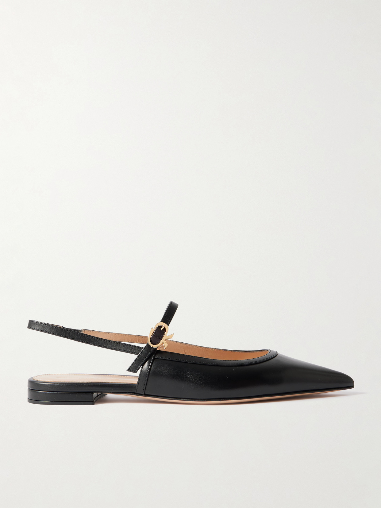 Gianvito Rossi Leather Point-toe Mary Jane Slingback Flats In Black
