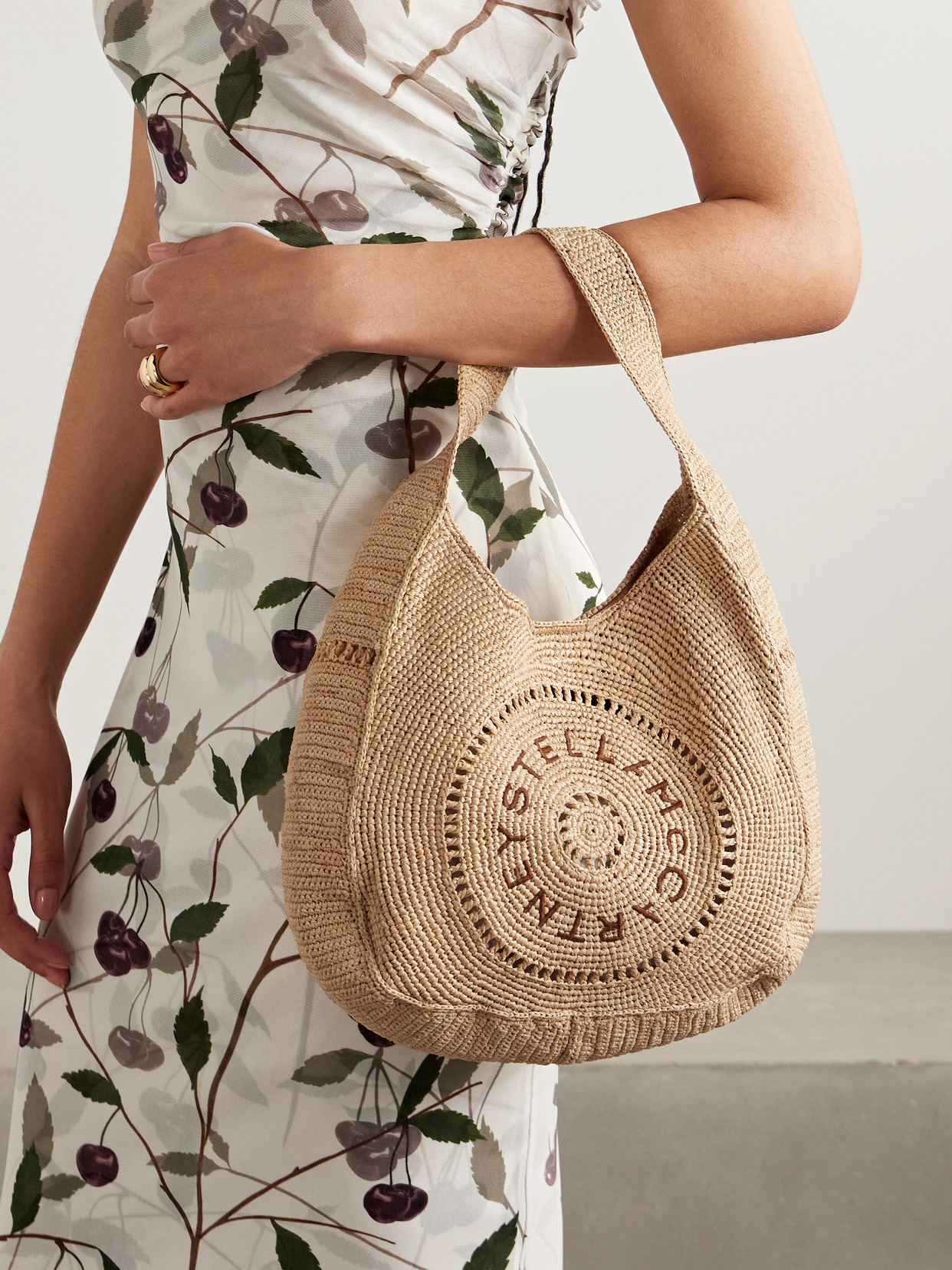Stella Mccartney Embroidered Raffia Tote