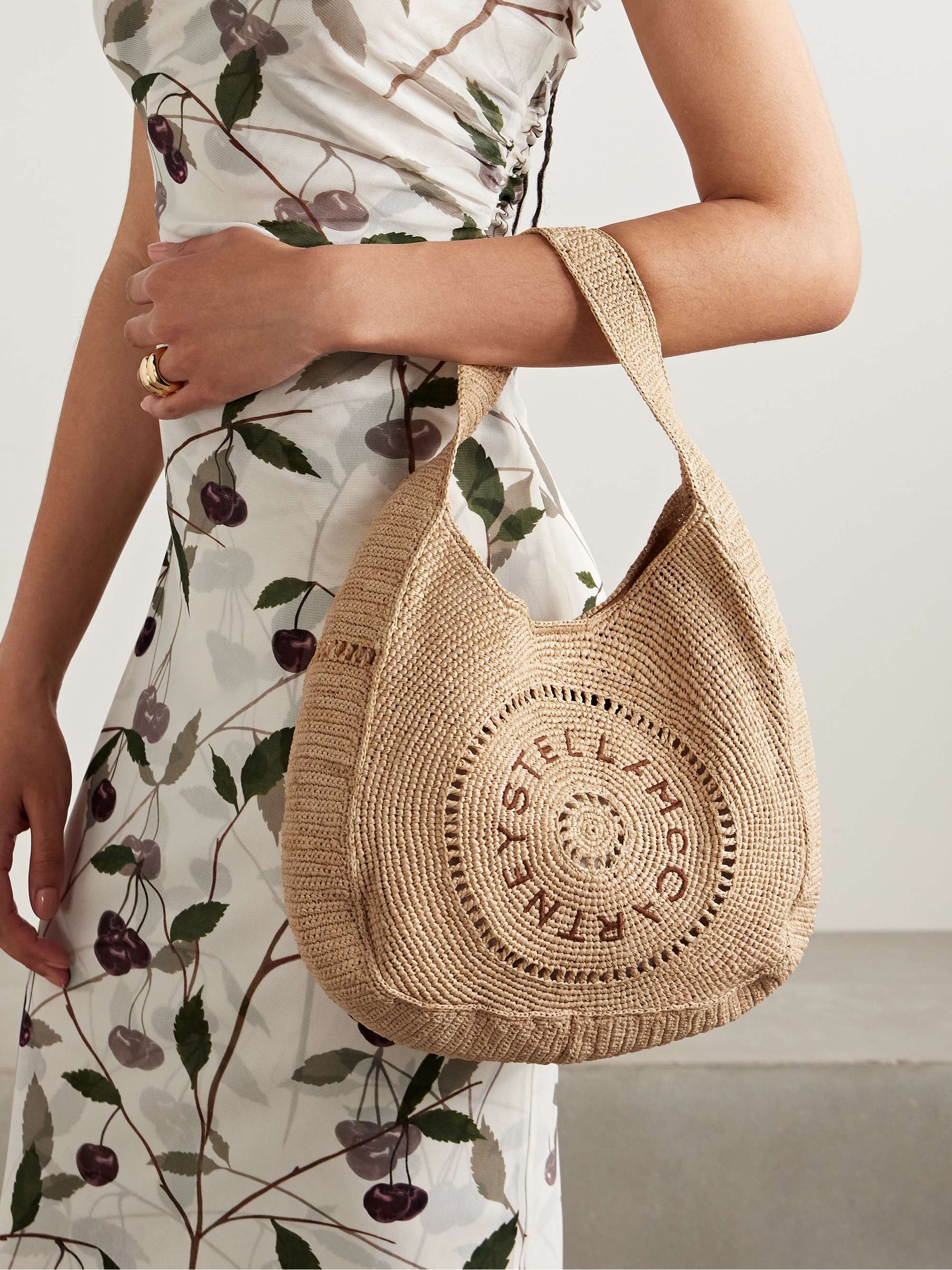 Embroidered raffia tote - neutral - One Size