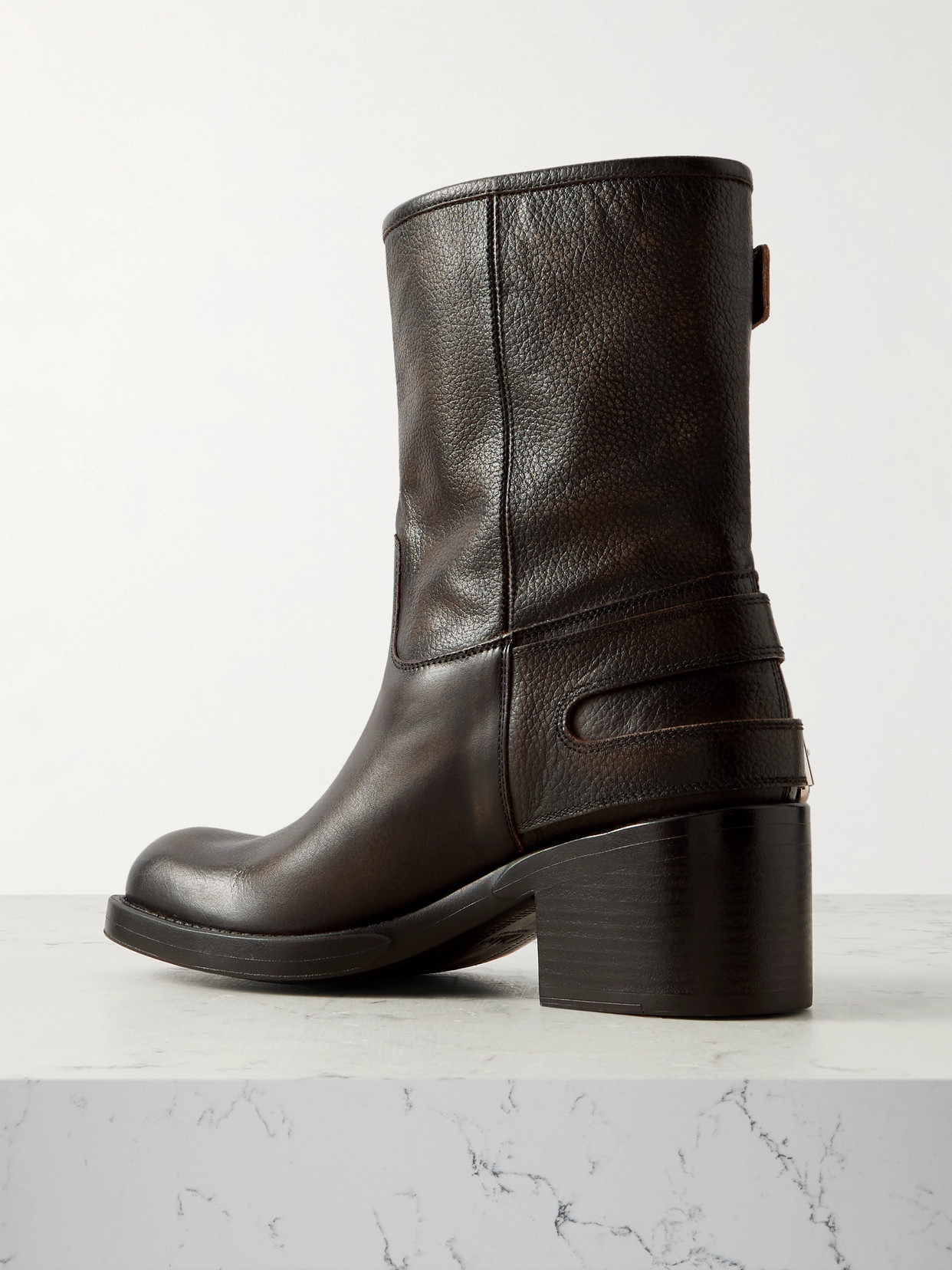 Chloé Buckled Textured-leather Ankle Boots In Black