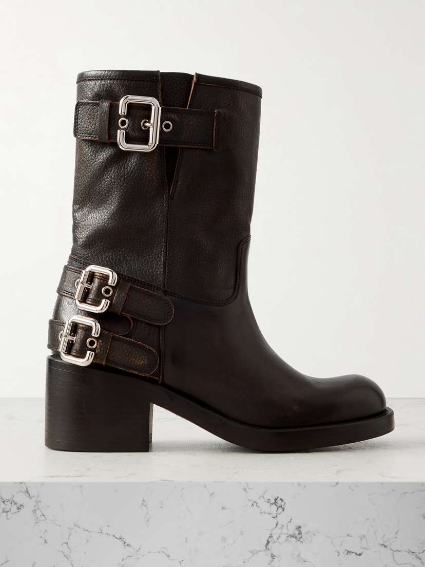Chloé Buckled Textured-leather Ankle Boots