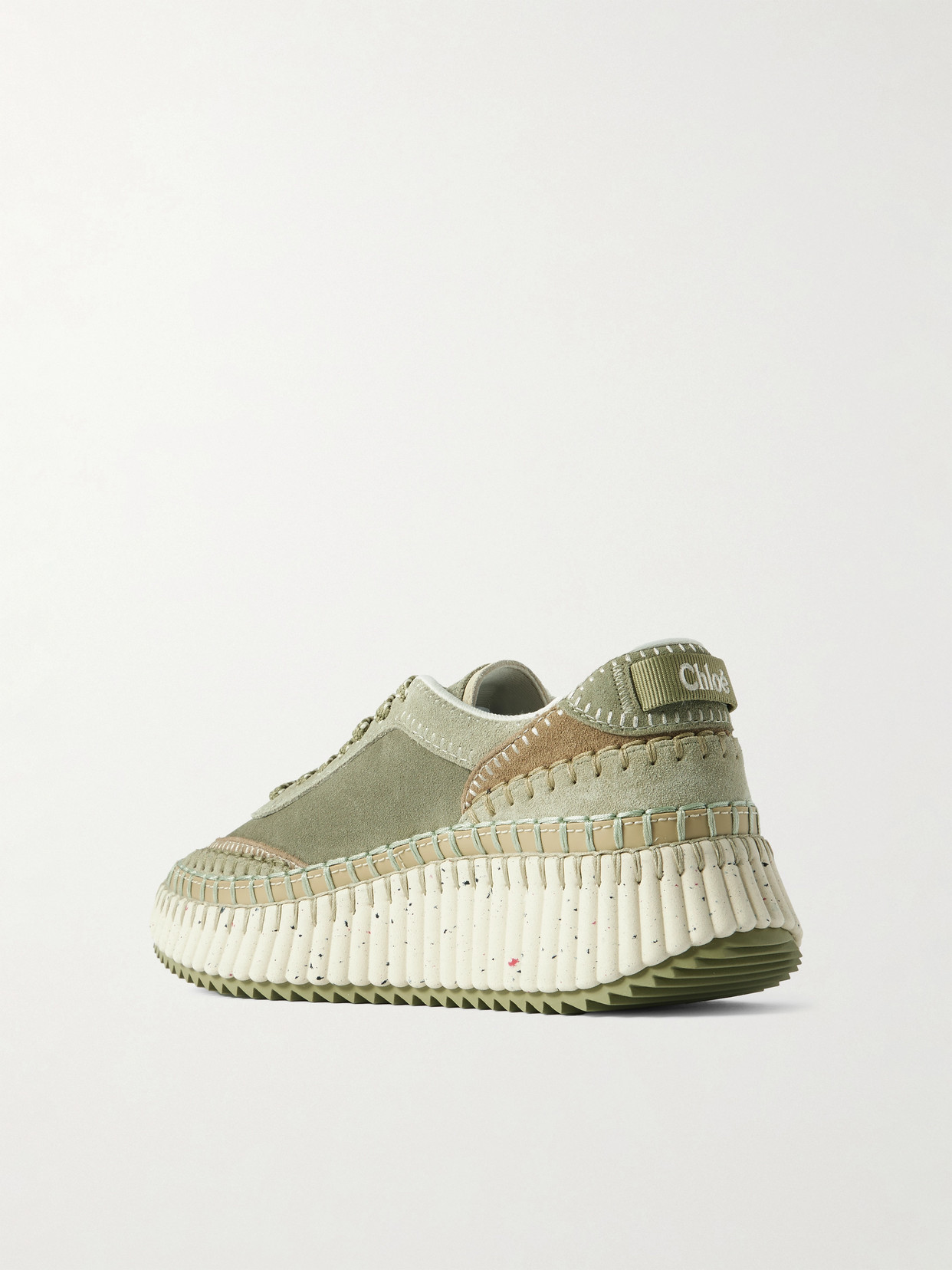 Chloé Nama Embroidered Suede Sneakers In Green