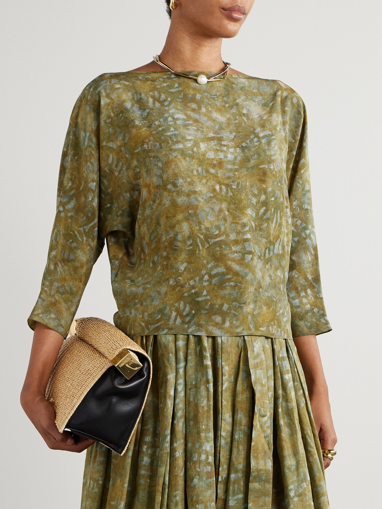 Cortana Printed Silk-crepe Top In Green