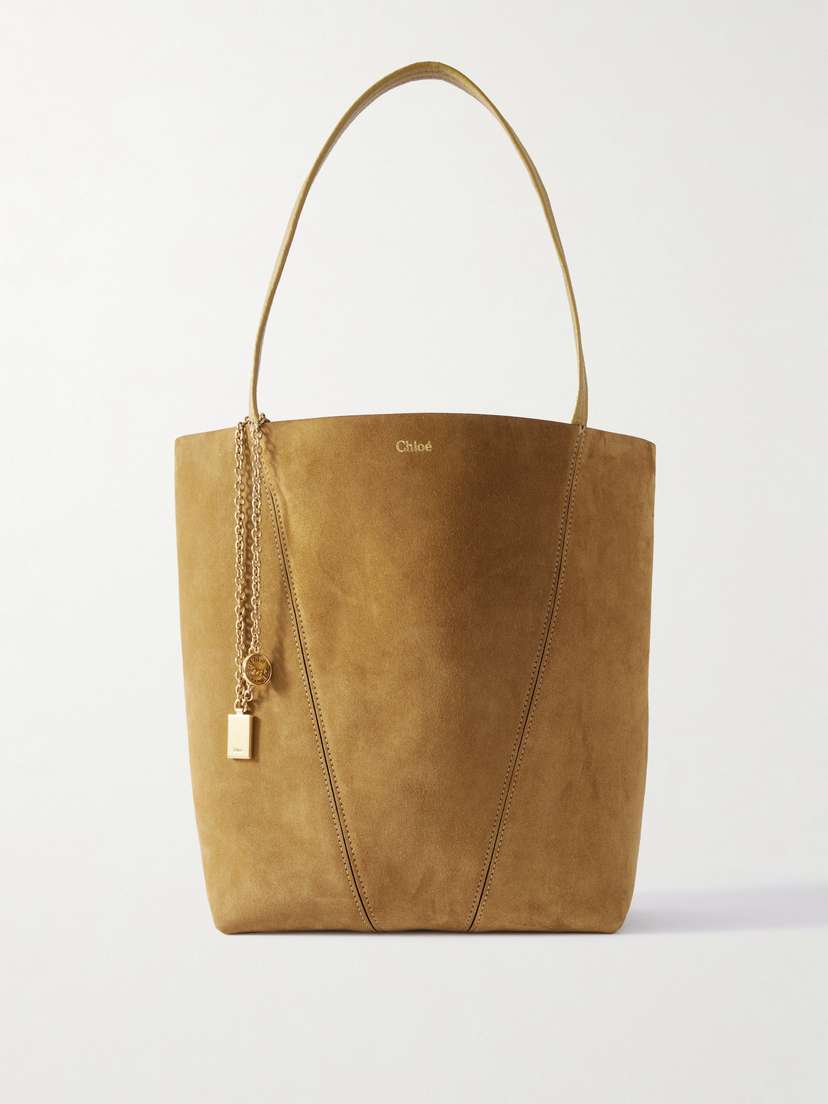 Chloé Spin Embellished Leather-trimmed Suede Tote