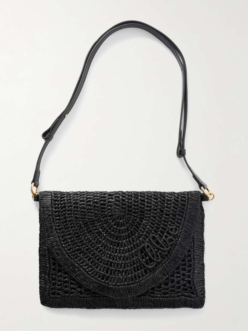 + Made For A Woman The Summer Banana Leather-trimmed Raffia Shoulder Bag | Image | 0