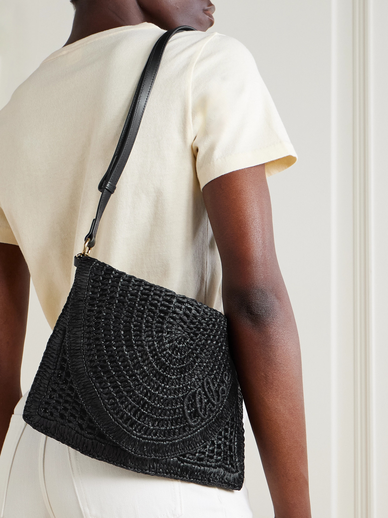 Chloé + Made For A Woman The Summer Banana Leather-trimmed Raffia Shoulder Bag